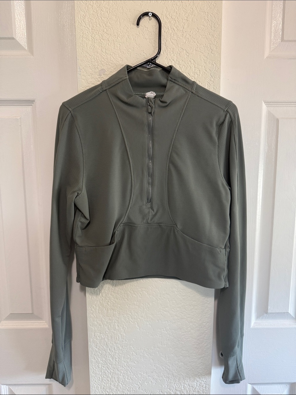 90 Degree By Reflex Olive Cropped Half-Zip Pullover